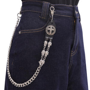 Waist <b>Chain</b> <b>Cross</b> Skull Pendant Tibetan Silver Unisex Punk Fashion Accessory Casual Wear Single Loop Design - Product Image 1