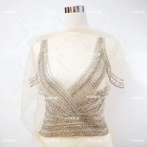 Baru Datang Gaun Pengantin Renda Kristal Manik-manik Batu Korset Berlian Imitasi Applique Gaun Malam untuk Gaun Pernikahan Malam
