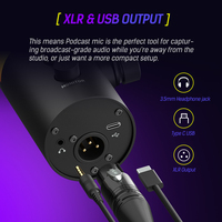 Microphone dynamique filaire professionnel XLR USB avec lumière RVB et support de microphone pour jeux sur PC, smartphones et podcasts