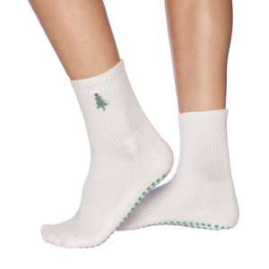 Fabrication <span class=keywords><strong>de</strong></span> chaussettes <span class=keywords><strong>de</strong></span> Pilates brodées <span class=keywords><strong>de</strong></span> conception d'arbre <span class=keywords><strong>de</strong></span> Noël Logo personnalisé Poignées antidérapantes Yoga Danse Ballet Chaussettes blanches Hommes Femmes - Product Image 1