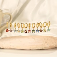 Boucles d'oreilles simples en forme de fleur pour femmes, pierre de naissance de décembre, boucles d'oreilles rondes en acier inoxydable plaqué or avec cristaux colorés