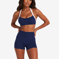 Sujetador deportivo corto de yoga para mujer, transpirable, sexy, con tirantes anchos y bloques de color, con cuello halter