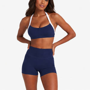 Soutien-gorge de sport court pour femme, respirant, sexy, à larges bretelles, color-block, col halter, pour yoga - Product Image 4