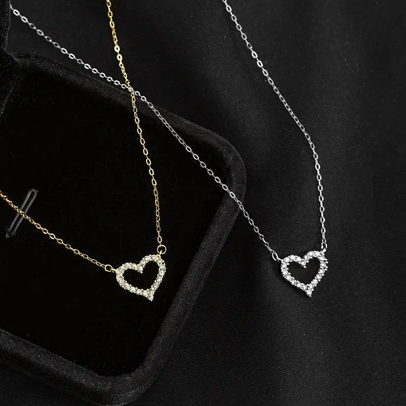 fashion necklace jewelry women 925 sterling silver heart pendant necklace with zircon gold plated chain necklace women