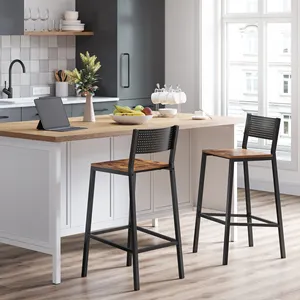 VASAGLE 2pcs Industrial Bar Stool Com Assento De Madeira Bar Stool Cadeiras com Encosto