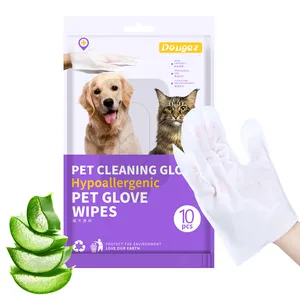 Fabrication d'usine chien gants de soins de la peau jetables 10 pièces chien nettoyage lingettes humides gants de chien de haute qualité tissus