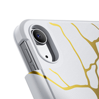 Funda de Cuero PU con Textura de Mármol Ultrafina de Cobertura Total para iPad Air 4/5/6/M3/M4 de 11 Pulgadas, Lujosa y Delgada con Estampado en Caliente Dorado, Negro + Blanco