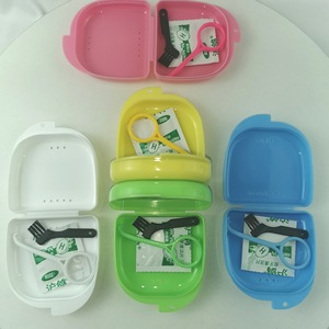 Heidefee Denture Case Set <b>Plastic</b> Cleaning Kit With Brush And <b>Cleaner</b> For Denture Care White Pink Blue Green Yellow - Product Image 4