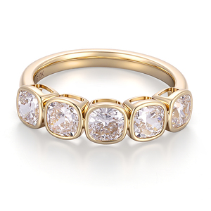 real solid 18k yellow gold <b>ring</b> bezel setting haf fetemity <b>ring</b> Cushion Cut lab grown diamond wedding <b>ring</b> for women engagement - Product Image 2