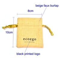 Petit sac de rangement en toile de jute synthétique beige avec cordon de serrage pour bijoux et accessoires