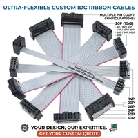 Cable plano IDC personalizado de 6P, 8P, 10P, 14P, 16P, 20P, 26P, 34P, 40P con paso de 1.27mm, 1.0mm, 2.0mm, 2.54mm