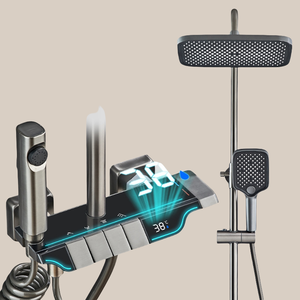 <span class=keywords><strong>2024</strong></span> <span class=keywords><strong>Top</strong></span> Piano Key Grey Baño Pantalla digital Grifo Sistema de ducha Bañera Caliente y fría 4 Funciones Grifo Juego de ducha inteligente - Product Image 1