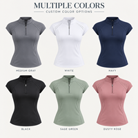 Haut de tennis personnalisé pour femme à manches courtes et quart de zip, perforé, découpé au laser aux épaules, séchage rapide, coupe ajustée, pour l'entraînement sur le terrain
