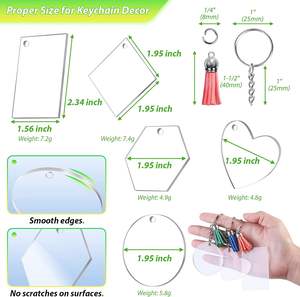 200 יחידות מחזיקי מפתחות אקריליים מודרניים, 5 צורות (דיסק, לב, משושה), צ'ארמס עם גדילים, טבעות קפיצה, ערכת יצירה לחריטה וצביעה - Product Image 2