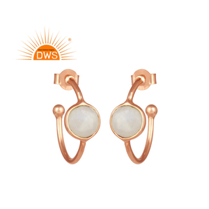 Pretty Looking Rainbow Moonstone Earrings Rose Gold Plated Silver Designer Hoop Earrings Jewelry Wholesale - Product Image 1