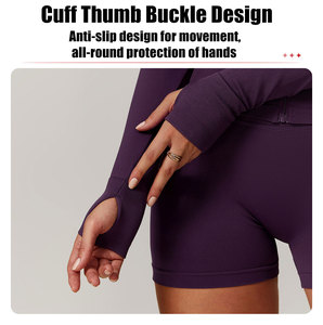 Slim Fit Yoga extensible entraînement course piste vestes à manches longues pleine fermeture éclair sport pouces trous Sport Gym veste femmes Yoga <span class=keywords><strong>haut</strong></span> - Product Image 3