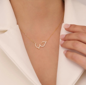 Alla moda oro 18k placcato in arabe <span class=keywords><strong>Love</strong></span> <span class=keywords><strong>Love</strong></span> ciondolo collana arabica simbolo d'amore arabica gioielli d'amore CZ collana di pietra regalo per lei - Product Image 4