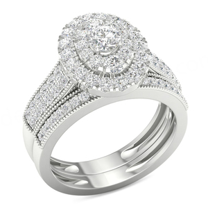 925 Sterling <b>Silver</b> Rhodium Plated AAA CZ Oval Cut Bridal <b>Set</b> Engagement Wedding Band <b>Ring</b> <b>Set</b> for Party - Product Image 2