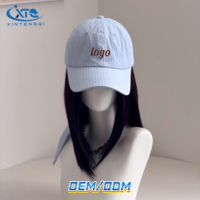 Casquette de baseball personnalisée avec logo, nœud papillon, rayures, en seersucker, pour queue de cheval, style Papa, brodée sur mesure, OEM ODM, couvre-chef
