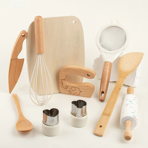 10 Uds. De utensilios de <span class=keywords><strong>cocina</strong></span> Montessori para niños pequeños, juego de utensilios de madera natural para niños, horneado seguro y <span class=keywords><strong>cocina</strong></span> Real, incluye cuchillo de madera - Product Image 5