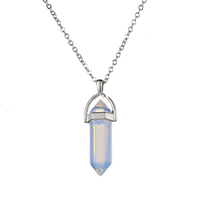 Collier pendentif en cristal de quartz naturel, pierre précieuse, forme de balle, pierres de guérison, bijoux, pointe turquoise, colonne hexagonale