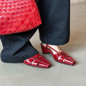 Sandales en cuir de vachette respirantes à découpes 2026 pour femme, bout carré, talon bloc moyen, bride arrière, chaussures romaines en cuir véritable - Product Image 3