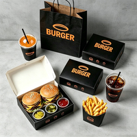 Boîte à hamburger avec porte-gobelet, ensemble d'emballage pour hamburger et boisson, plateau en papier pour restaurants de restauration rapide