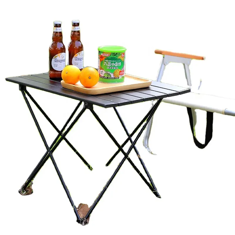 שולחן קמפינג מתקפל חיצוני רול ביצה שולחן סגסוגת אלומיניום עם תיק אחסון רב תפקודי לנסיעות גן חוף