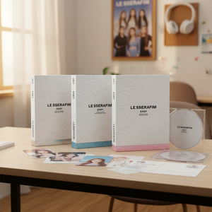 3ème mini-album d'LE SSERAFIM, EASY, produits K-Pop avec boîte extérieure, livret, CD, photocard, carte postale - Product Image 3