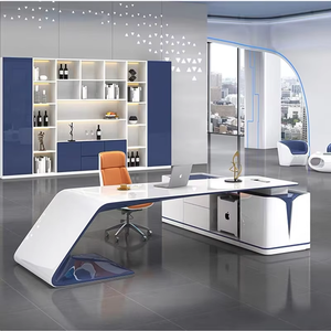 Muebles de Oficina Modernos y Lujosos para Jefes, Escritorio Ejecutivo de Madera Personalizado con Acabado Blanco Brillante, Mesa para Computadora para Directores - Product Image 4