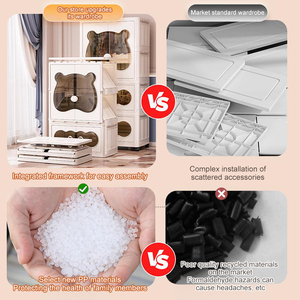 Gabinete de almacenamiento de plástico multifuncional de gran capacidad para el hogar, niños, duradero, plegable, rectangular, ropa multicapa - Product Image 3