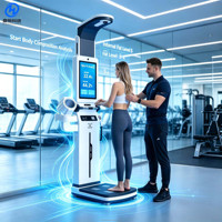 Báscula Inteligente de 24 Pulgadas con Pantalla Táctil y 8 Electrodos para Medir Peso, Altura y Grasa Corporal en Gimnasios