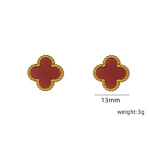 Women's Four-Leaf Clover Cross-Border Influencer 18K Gold-Plated Double-Sided OL Mother-of-Pearl Lucky Earrings - Product Image 1