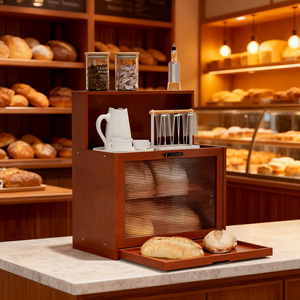 An Yue Bamboo Bread Box Multi Layer Desktop <b>Storage</b> <b>Kitchen</b> Shelf Dustproof Food Container Dark Brown AYK-8053 - Product Image 3