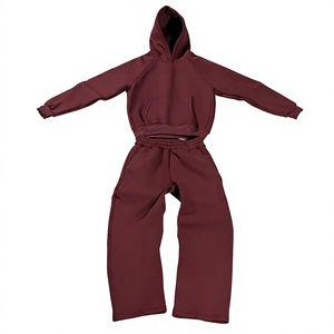 Custom logo 100% 450 Gsm Cotton Oversized Men's Baggy Plain Cropped Heavy <b>Zip</b> <b>up</b> Hoodie and Loose Fit Sweatpants Tracksuit Set - Product Image 1