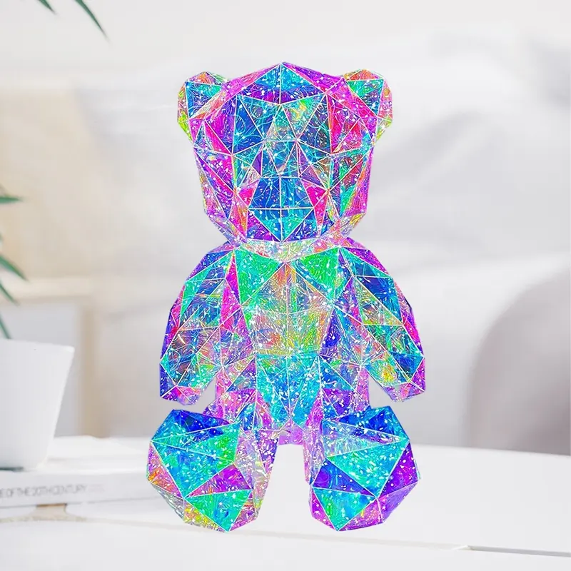 New Product Ideas 2023 Adjustable Voice Control Holographic 30 40cm Valentine Day Decor Gift USB Light Led Teddy Bear With Heart