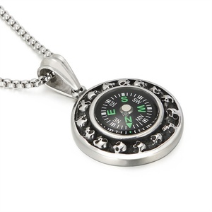 Collares llamativos para hombre de acero inoxidable con diseño de calavera y brújula, joyería - Product Image 4