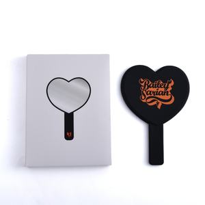 Custom Heart Shape Black ABS <b>Plastic</b> Silkscreen Printing <b>Mirror</b> with Handle - Product Image 2