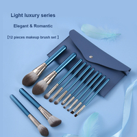 Ensemble de 12 pinceaux de maquillage professionnels, manche en bois bleu, poils synthétiques, pinceaux de beauté et de soin de la peau, comprenant un pinceau pour le visage, les yeux et le rasage