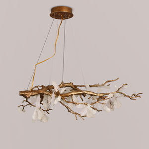 Lámpara de Cristal de Lujo para Sala de Estar, Estilo Villa, con Ramas de Cobre, Lámpara de Araña Moderna Ovalada de Piedra para Estudio, Té y Comedor HM-GG-C-6073S - Product Image 5