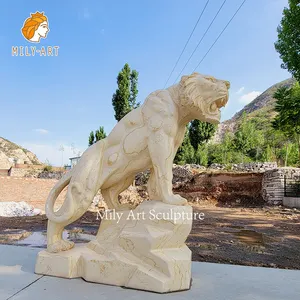 Estatua de tigre de mármol Natural para jardín, escultura decorativa de piedra de Animal para exteriores