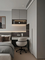Armoire de chambre à coucher en bois élégante, moderne, autoportante, suspendue, grande capacité, avec espace de bureau flottant, durable pour une utilisation en villa