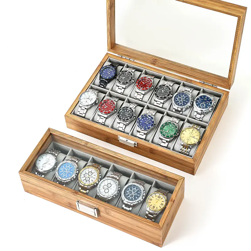 Custom Wholesale Luxury Bamboo and Woodgrain Watch Storage Box Display Luxury Wooden Watch Box