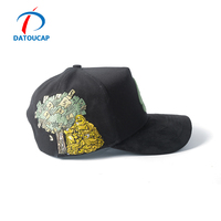 Casquettes personnalisées de luxe en suède avec doublure en satin, broderie 5 panneaux, style A-frame, haute qualité, pour le sport, vente en gros
