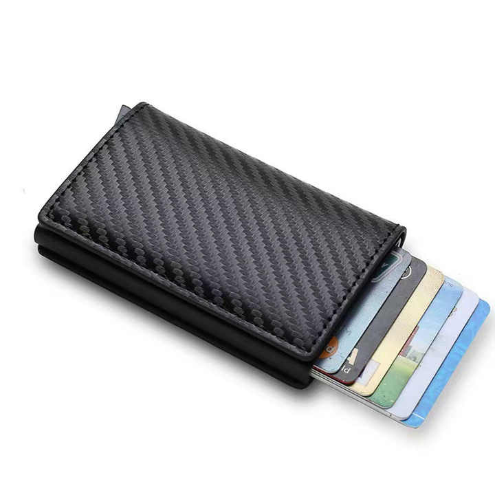 RFID Blocking Card Holder Aluminium Metal Pop up Card Case Carbon Fiber ...