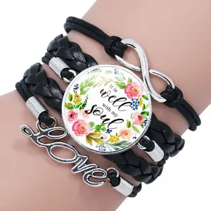 Wholesale DIY LOGO Flower bible Scripture Charm Art Picture Print Floral Time Gem Glass Bible Verse Bracelet