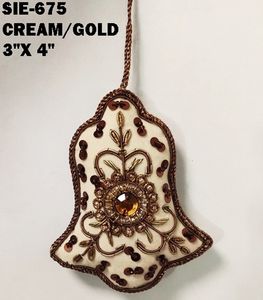 Artículo único de lujo: Adorno navideño artesanal en forma de campana con bordado tradicional indio Zari - Product Image 1