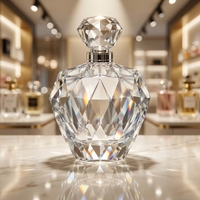 Flacon de parfum de luxe en cristal de 0,6 mètre de haut, présentoir à 32 facettes, miroir en acier inoxydable, résistant aux chocs, réfracteur de parfum