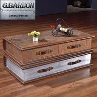 Table basse Design Original Double couche livre forme américain rétro Style ancien whisky cigare Bar salon meubles en cuir