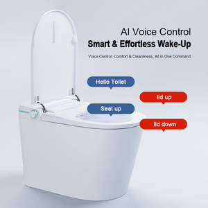 Inodoro de Diseño Moderno con Pantalla HD, Sanitario Inteligente, de Cerámica, Montado en el Suelo, Automático, Negro, Alargado, con Sifón en S - Product Image 3